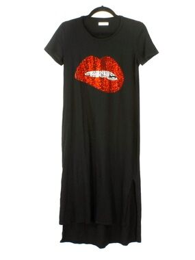 Lauren Moshi EDDA Crystal Rhinestone Biting Lip Black Dress